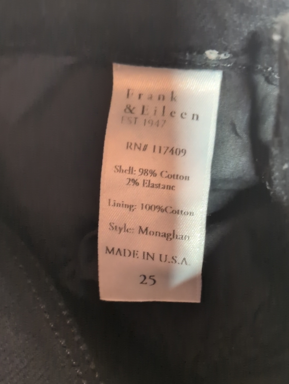 Frank & Eileen Monaghan Black Denim High Rise Straight Leg Jeans W25 - Picture 9 of 11